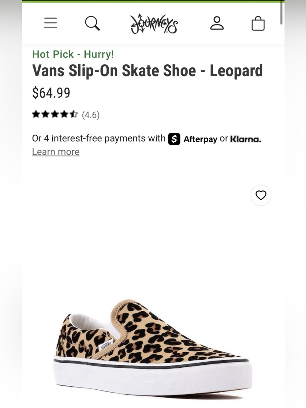 NWOB Vans Leopard Print Slip-On Shoe Size 5